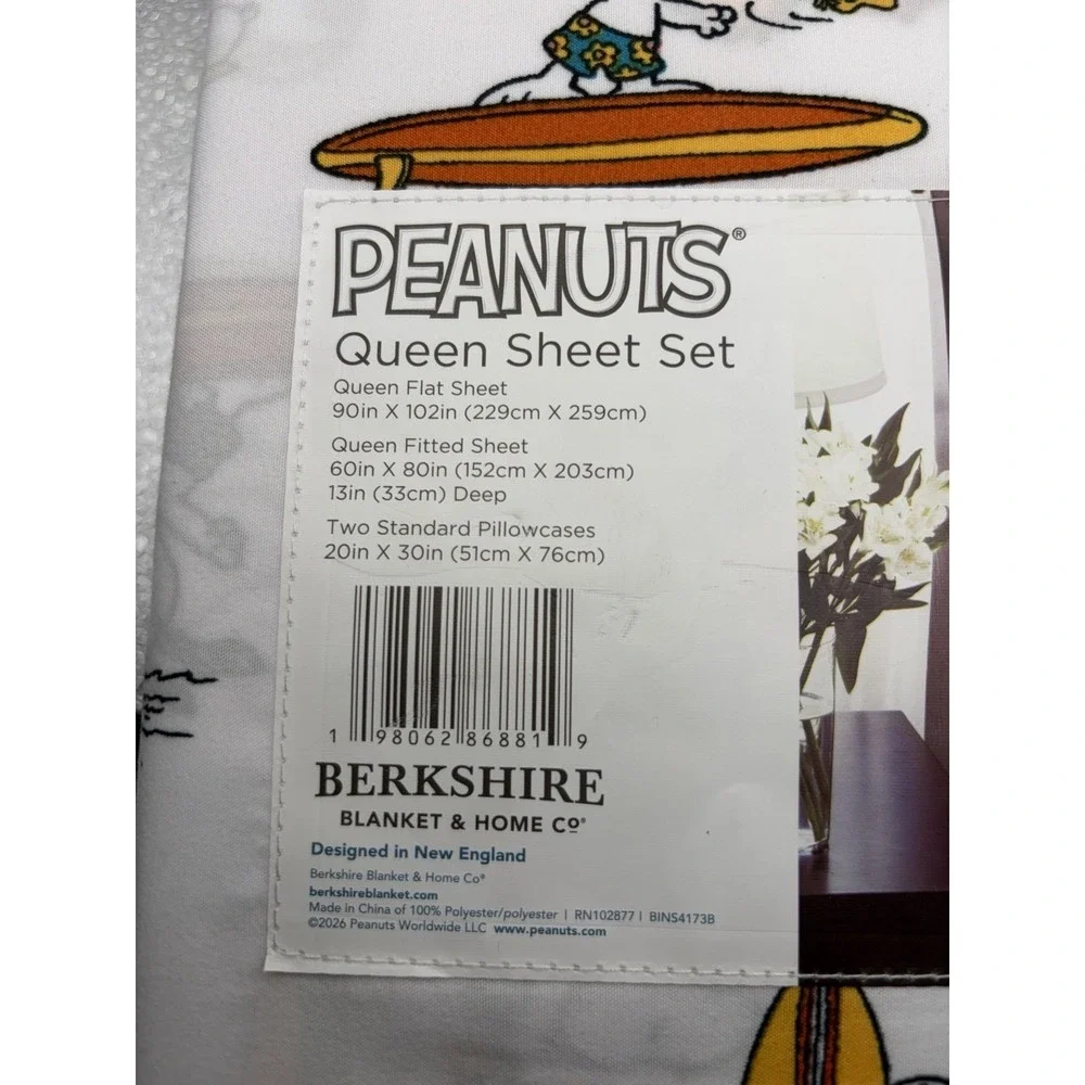 Peanuts Queen Sheet Set Snoopy & Friends By Berkshire Surfing Summer Polyester